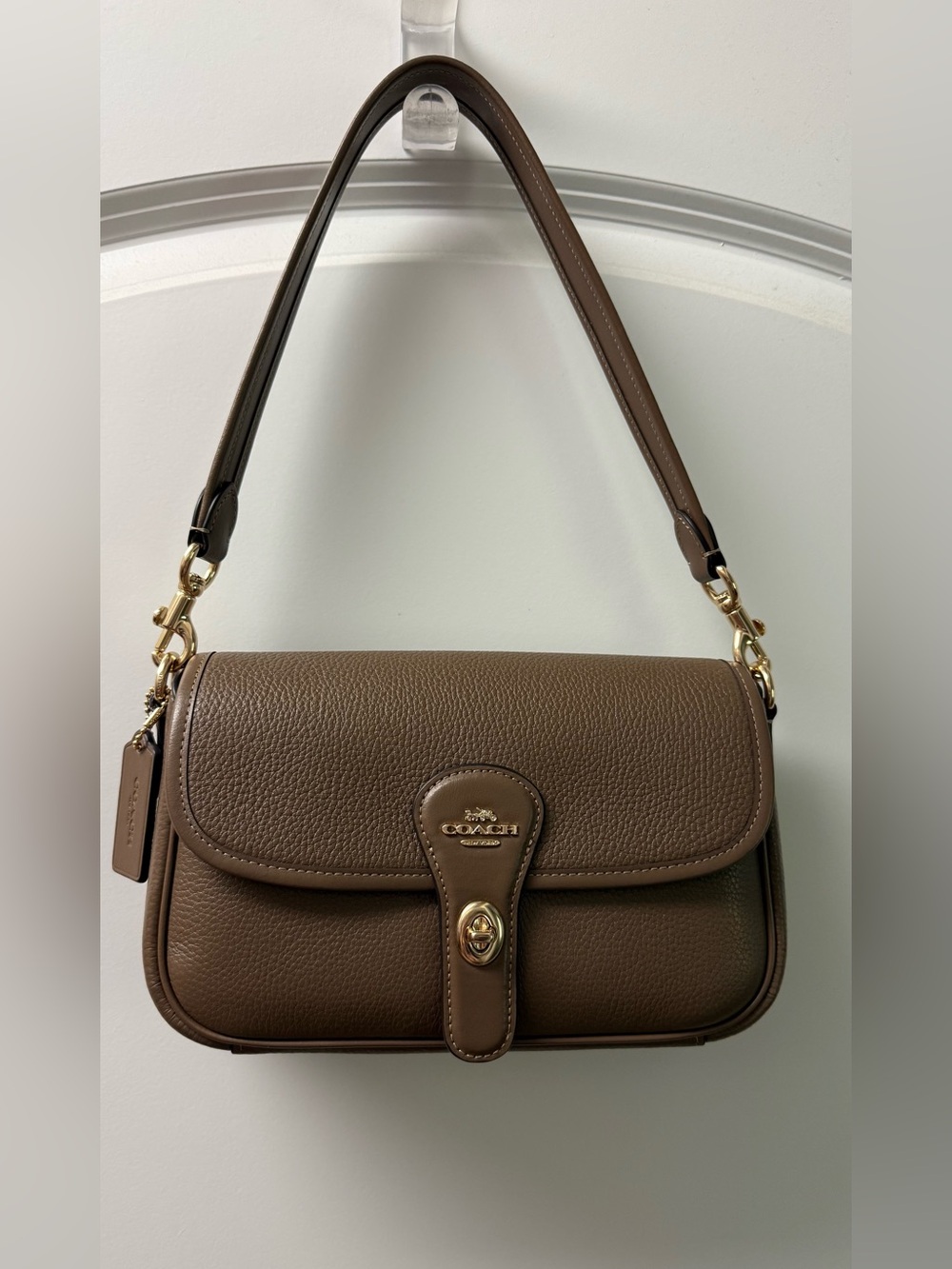 Coach Hadley Shoulder/Crossbody Bag Pebbled Leather, Dark Stone w/Gold Hardware